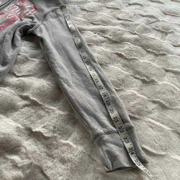 🔥Aeropostale Y2K Faux Fur Hood Sequins Spell Out Full Zip Gray Sweatshirt Sz XL - Picture 15 of 16
